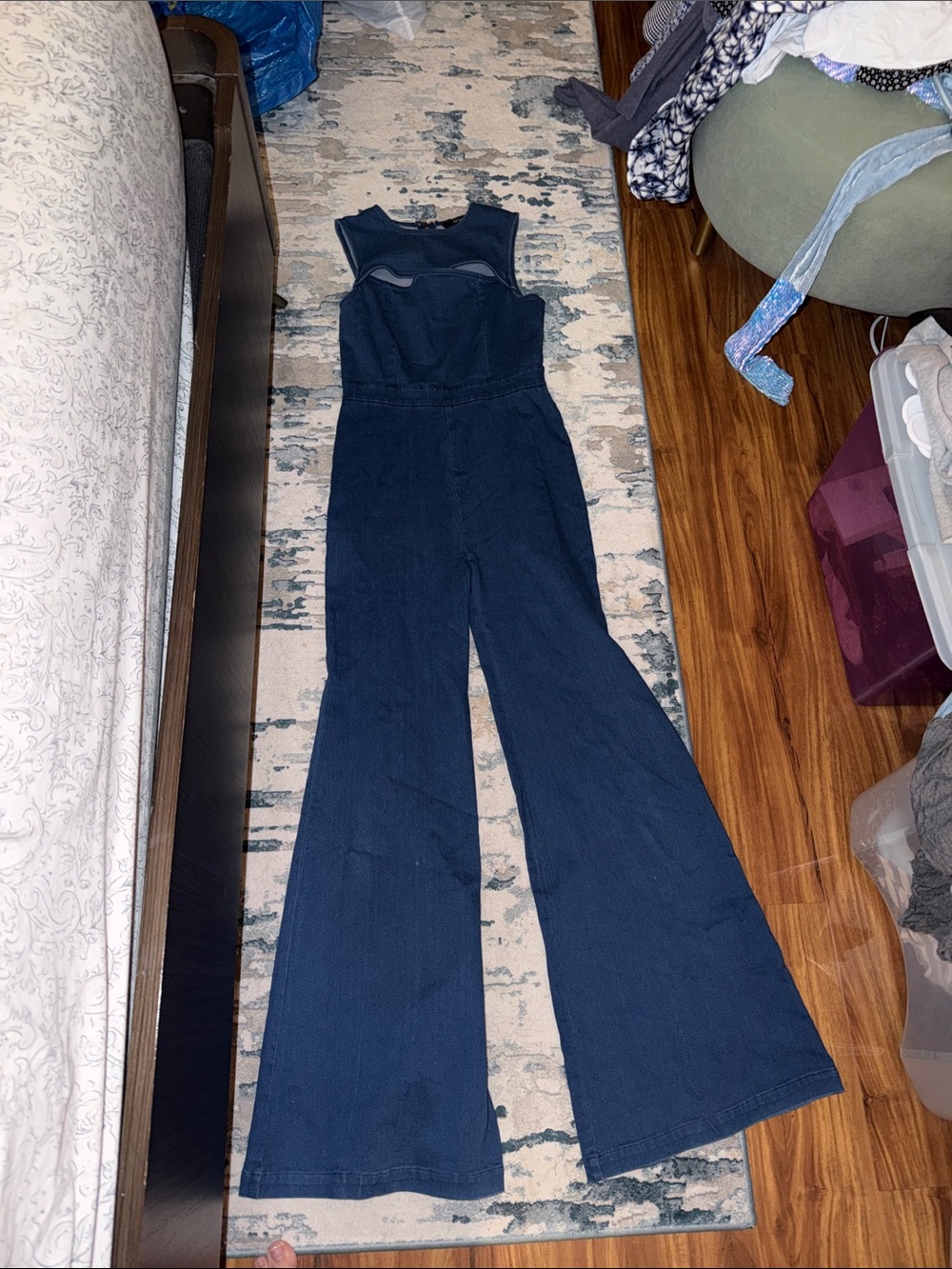 Wide-Leg Navy Jumpsuit with cut out